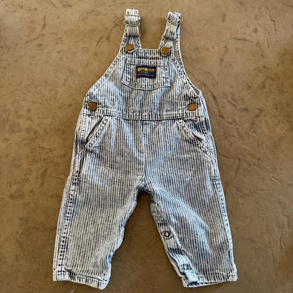 Vintage OshKosh Bgosh Hickory Stripe Overalls Made in USA 6/9M Vestbak